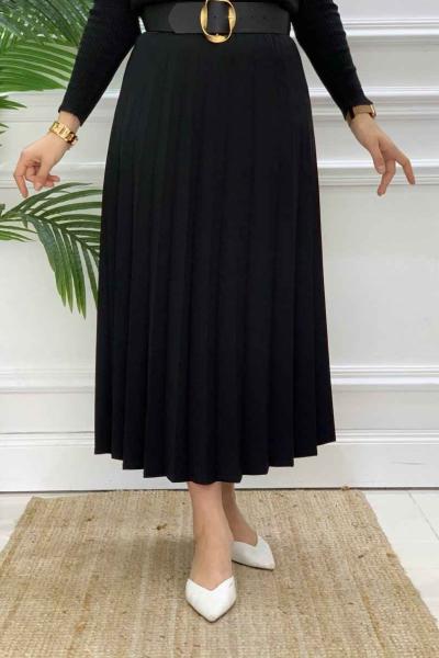 Beli Lastikli Piliseli Etek Siyah