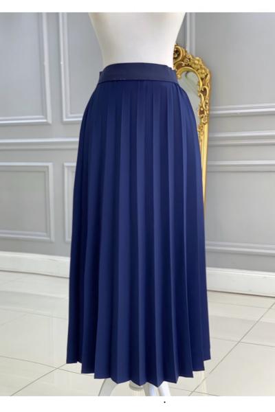 Beli Lastikli Piliseli Etek Lacivert