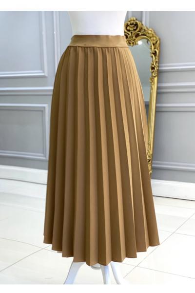 Beli Lastikli Piliseli Etek Taba