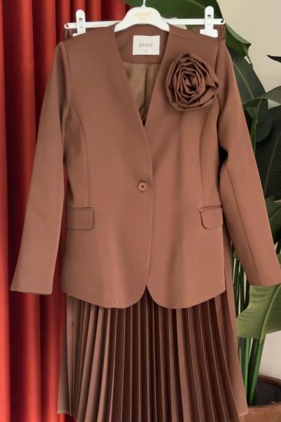 Gözde Etekli Takım Kahverengi