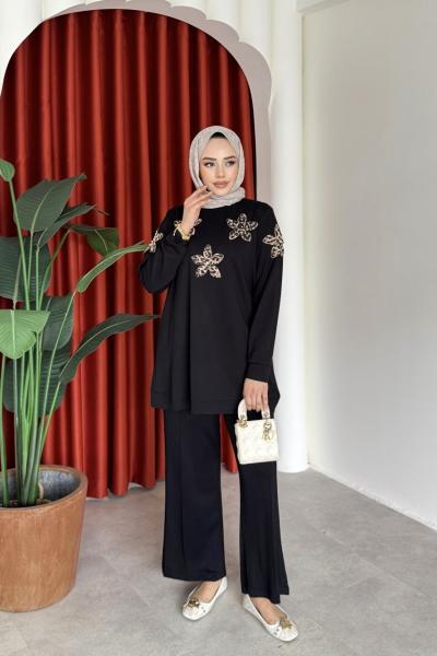 Münevver Takım Siyah Kahverengi