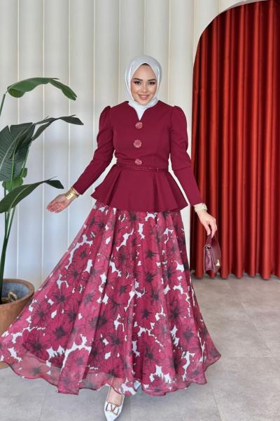 Nurşen Etekli Takım Bordo