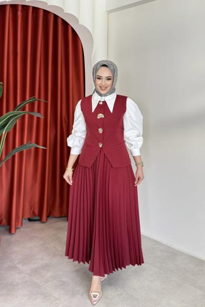 Sıla Etekli Takım Bordo