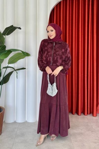 Sinem Elbise Takım Bordo