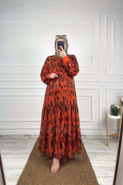 Asalet şifon elbise Mercan