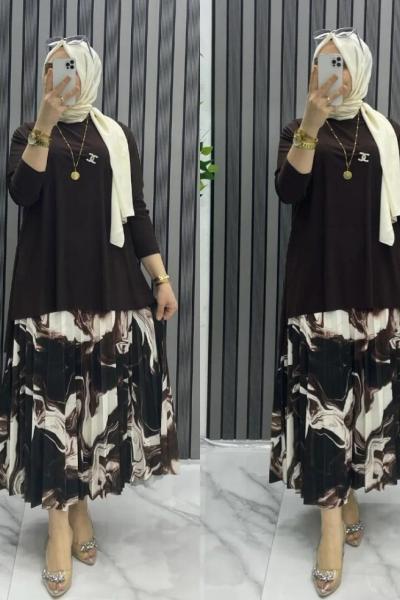 Aşkın Etekli takım  Kahverengi