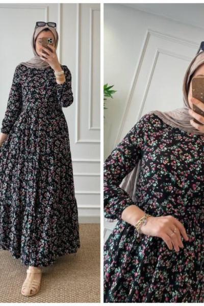 Aysima kat kat elbise  Siyah