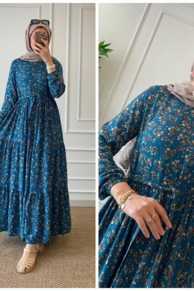 Aysima kat kat elbise  Gök Mavi