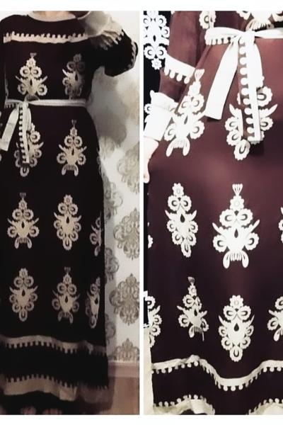 Bahar Dallı elbise  Kahverengi