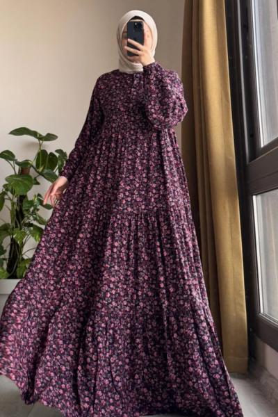 Çiçek elbise  Koyu Mor