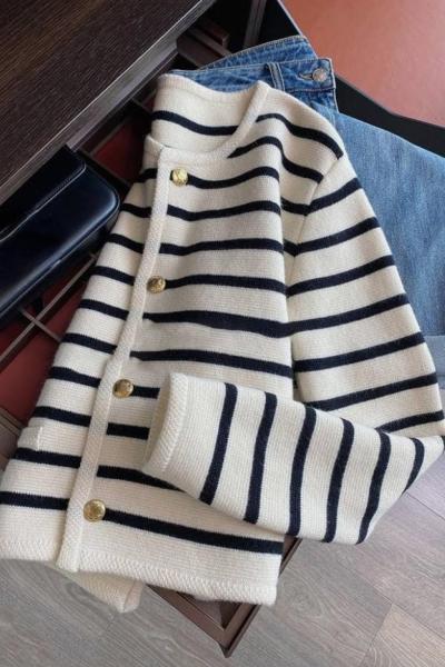 Çizgili hırka Siyah Beyaz