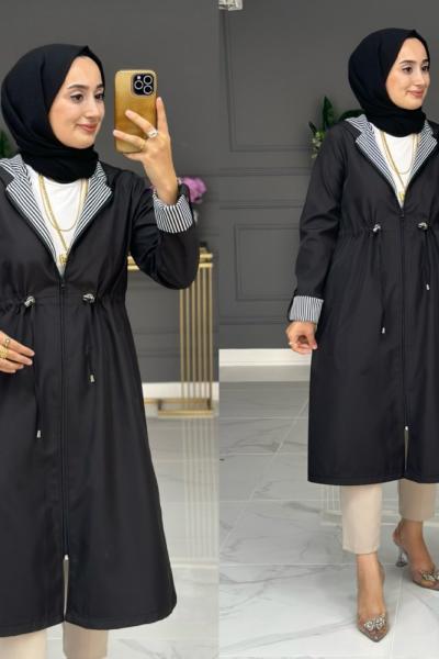 çizgili trenç Siyah