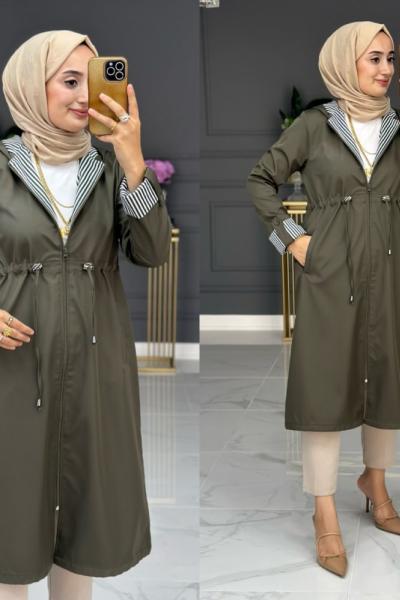 çizgili trenç Haki