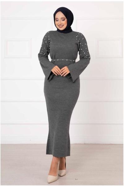 Hüma incili elbise  Gri