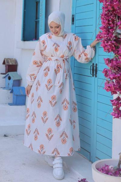 Keten elbise Turuncu