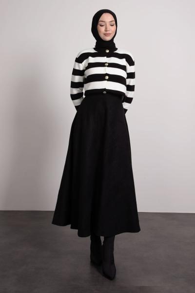 Lamia çizgili hırka Siyah