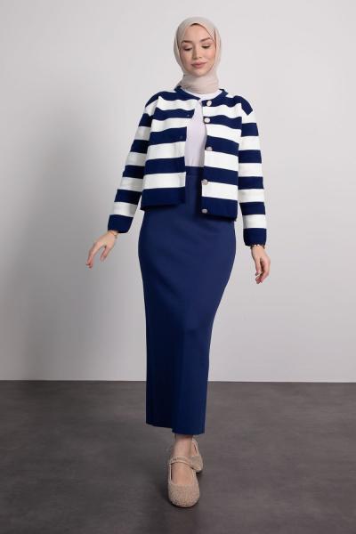 Lamia çizgili hırka Lacivert
