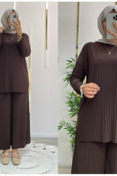 NURPERİ PLİSELİ TAKİM Kahverengi