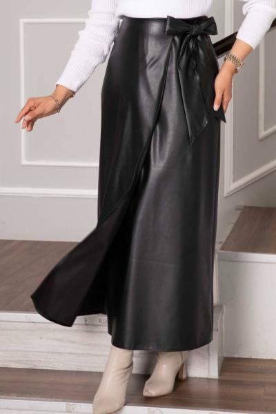 Sibel deri etek  Siyah