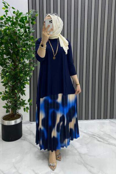 Şükran etekli takım  Mavi