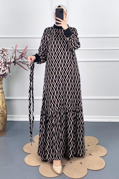 Zikzak elbise Siyah Kahverengi